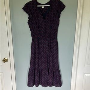 GAP Blue Pleated V-Neck Midi Dress